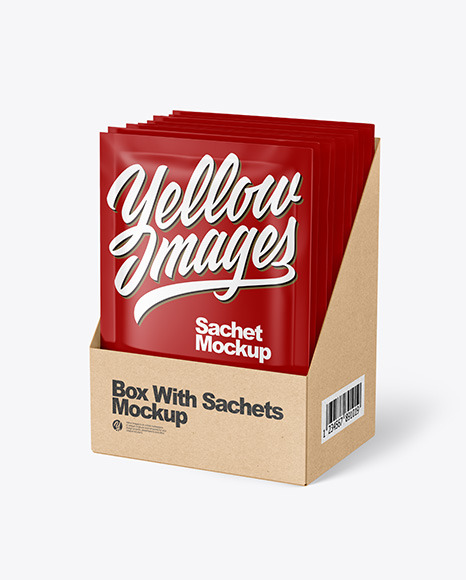 Download Matte Sachets In Display Box Mockup In Sachet Mockups On Yellow Images Object Mockups PSD Mockup Templates