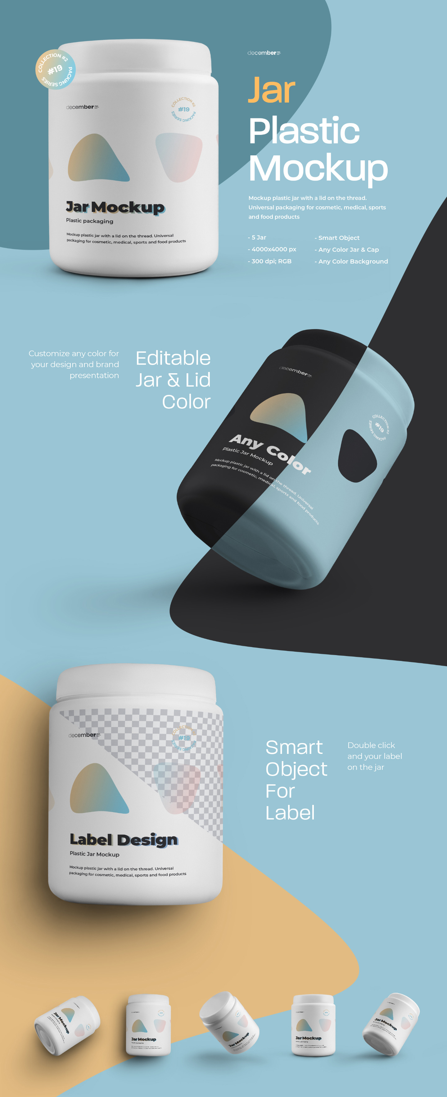 5 Mockups Plastic Big Jar In Packaging Mockups On Yellow Images Creative Store