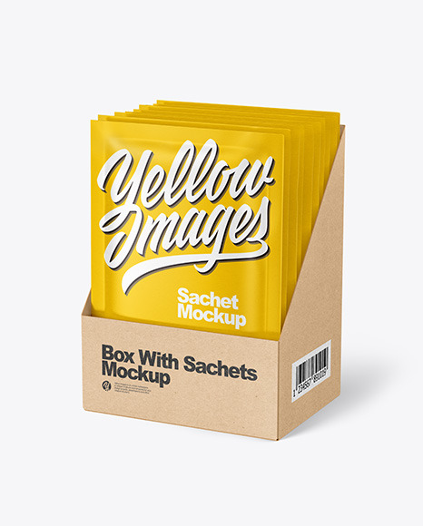 Download Paper Sachets In Display Box Mockup In Sachet Mockups On Yellow Images Object Mockups