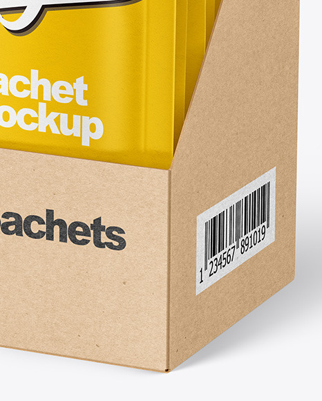 Download Paper Sachets In Display Box Mockup In Sachet Mockups On Yellow Images Object Mockups PSD Mockup Templates