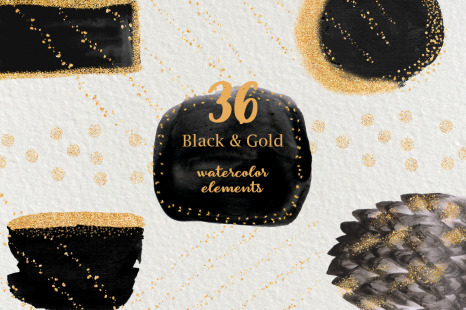 Black &amp; Gold Watercolor Shapes