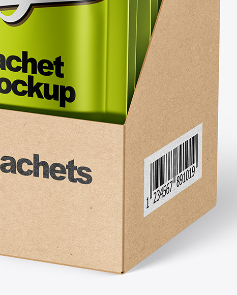 Metallic Sachets in Display Box Mockup PSD #5