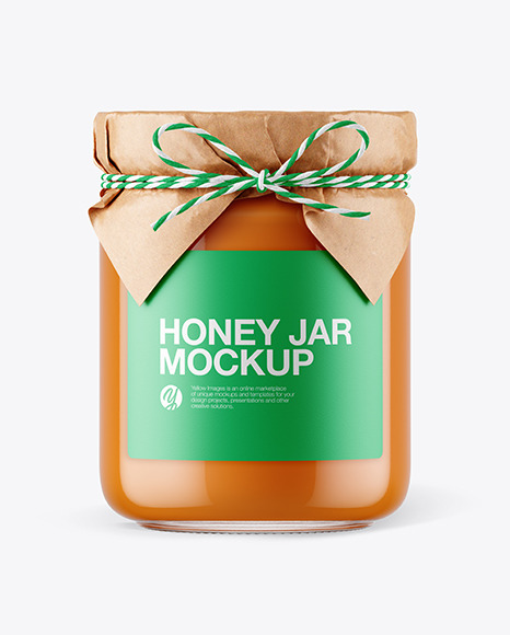 Glass Creamed Honey Jar with Paper Cap Mockup PSD #6