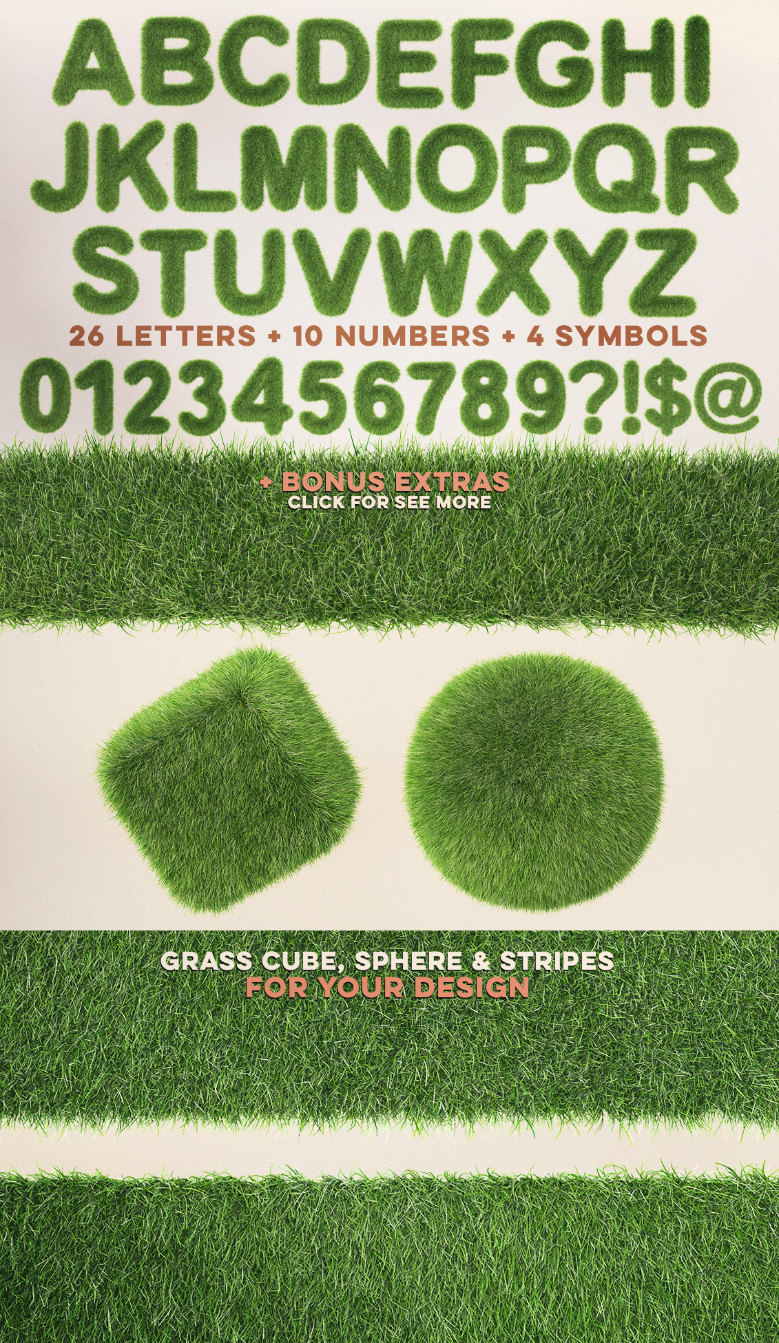 3D Grass Letters Pack on Yellow Images Creative Store