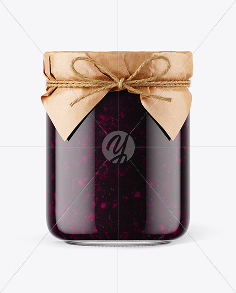 Glass Blueberry Jam Jar with Paper Cap Mockup PSD #1