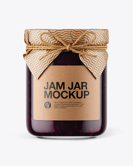 Glass Blueberry Jam Jar with Paper Cap Mockup PSD #3