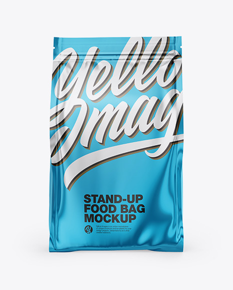 Download Metallic Stand Up Bag Mockup Front View In Bag Sack Mockups On Yellow Images Object Mockups PSD Mockup Templates