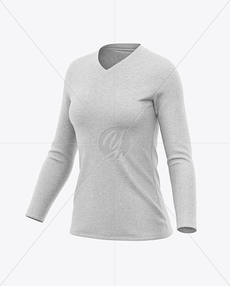 Women S Heather Long Sleeve T Shirt Mockup Front Half Side View In Apparel Mockups On Yellow Images Object Mockups