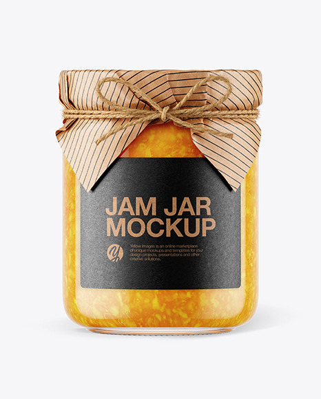 Glass Orange Jam Jar with Paper Cap Mockup PSD #2
