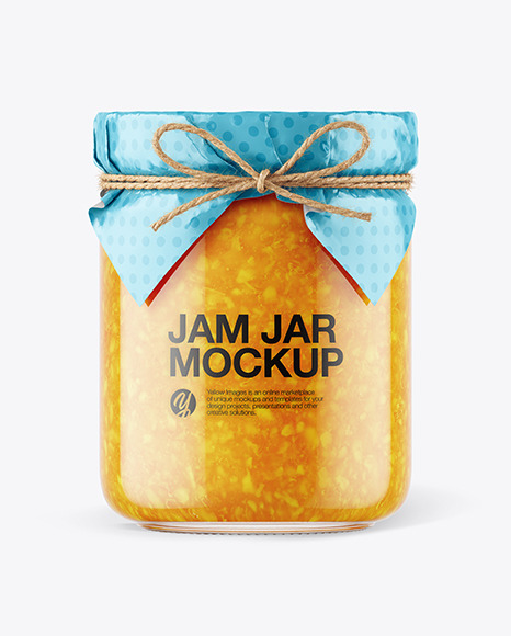 Glass Orange Jam Jar with Paper Cap Mockup PSD #1