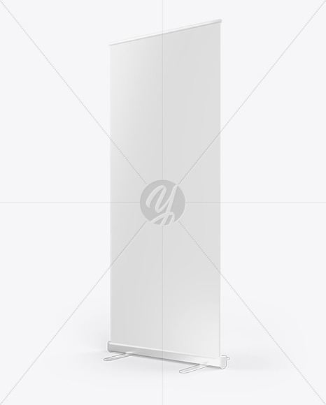 Download Roll Up Banner Stand Mockup Halfside View In Indoor Advertising Mockups On Yellow Images Object Mockups PSD Mockup Templates