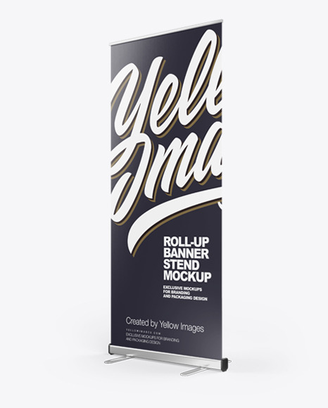 Download Roll Up Banner Stand Mockup Right Halfside View In Indoor Advertising Mockups On Yellow Images Object Mockups PSD Mockup Templates