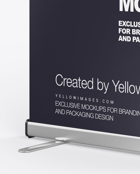 Download Roll Up Banner Stand Mockup Right Halfside View In Indoor Advertising Mockups On Yellow Images Object Mockups PSD Mockup Templates