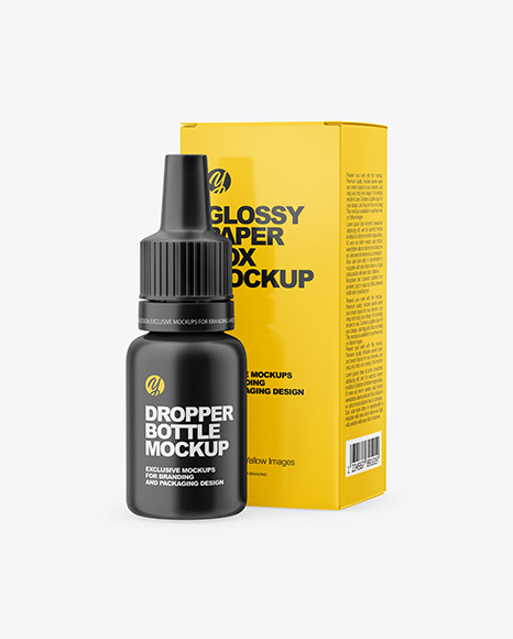 Matte Dropper Bottle With Glossy Paper Box Mockup In Box Mockups On Yellow Images Object Mockups