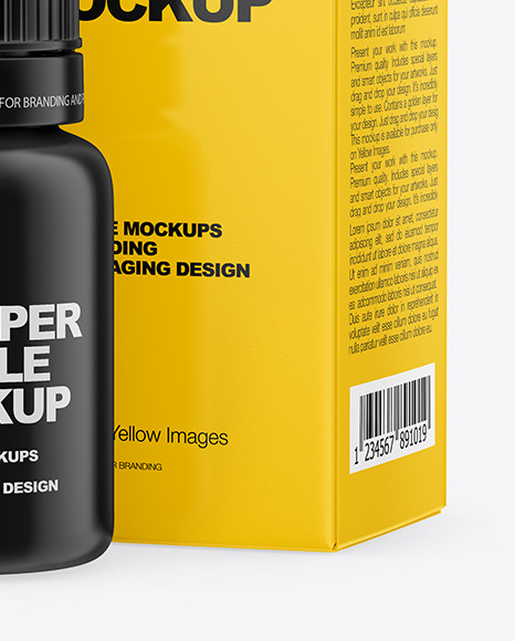 Download Matte Dropper Bottle With Glossy Paper Box Mockup In Box Mockups On Yellow Images Object Mockups