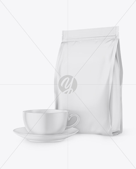 Download Matte Stand Up Bag With Matte Coffee Mug Mockup In Bag Sack Mockups On Yellow Images Object Mockups Yellowimages Mockups