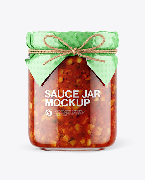 Glass Bruschetta Sauce Jar with Paper Cap Mockup PSD #4