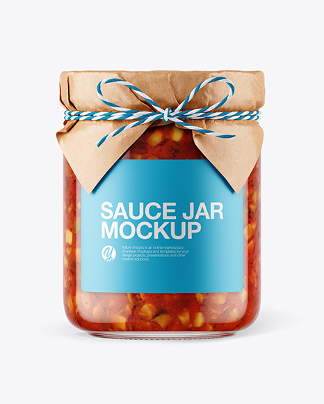 Glass Bruschetta Sauce Jar with Paper Cap Mockup PSD #5