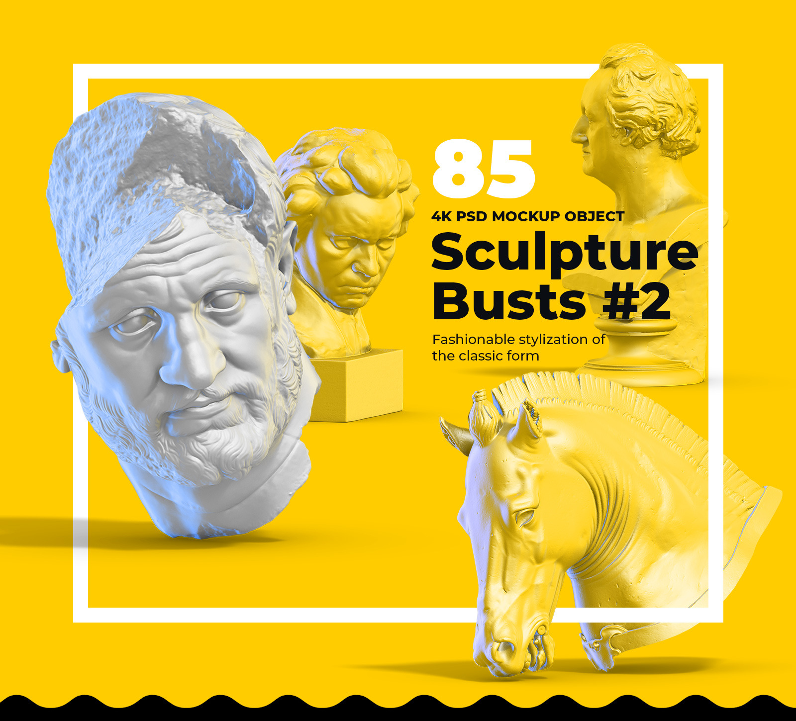 Collection Of 85 Sculptures Busts 2 For Branding And Design Of Your Product In Product Mockups On Yellow Images Creative Store