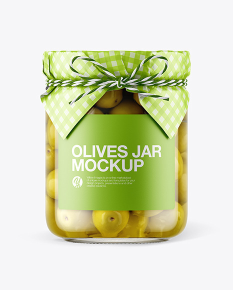 Glass Green Olives Jar with Paper Cap Mockup