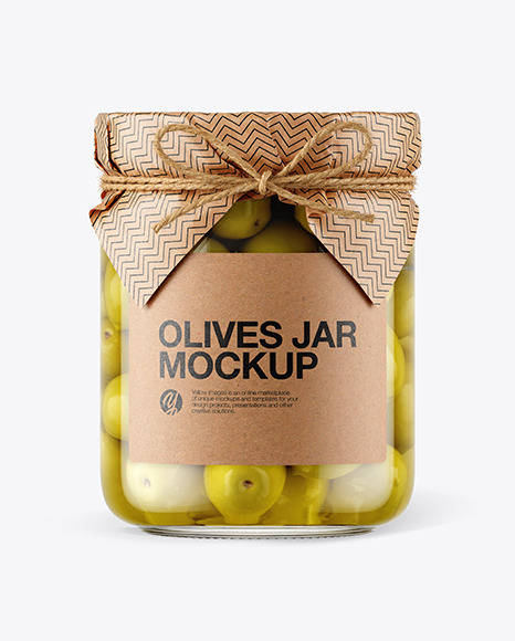 Glass Green Olives Jar with Paper Cap Mockup PSD #3