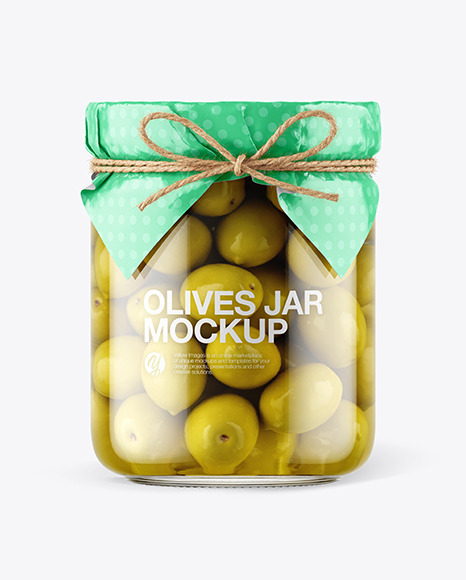 Download Glass Green Olives Jar With Paper Cap Mockup Yellow Author