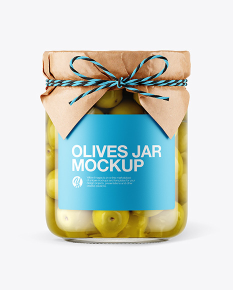 Glass Green Olives Jar with Paper Cap Mockup PSD #5