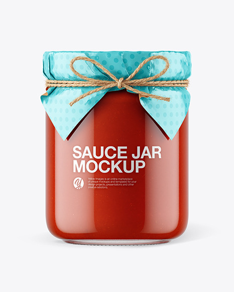Glass Tomato Sauce Jar with Paper Cap Mockup PSD #1