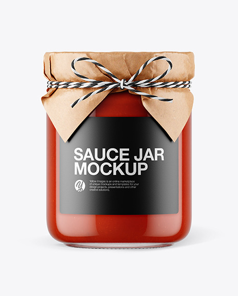 Glass Tomato Sauce Jar with Paper Cap Mockup PSD #6