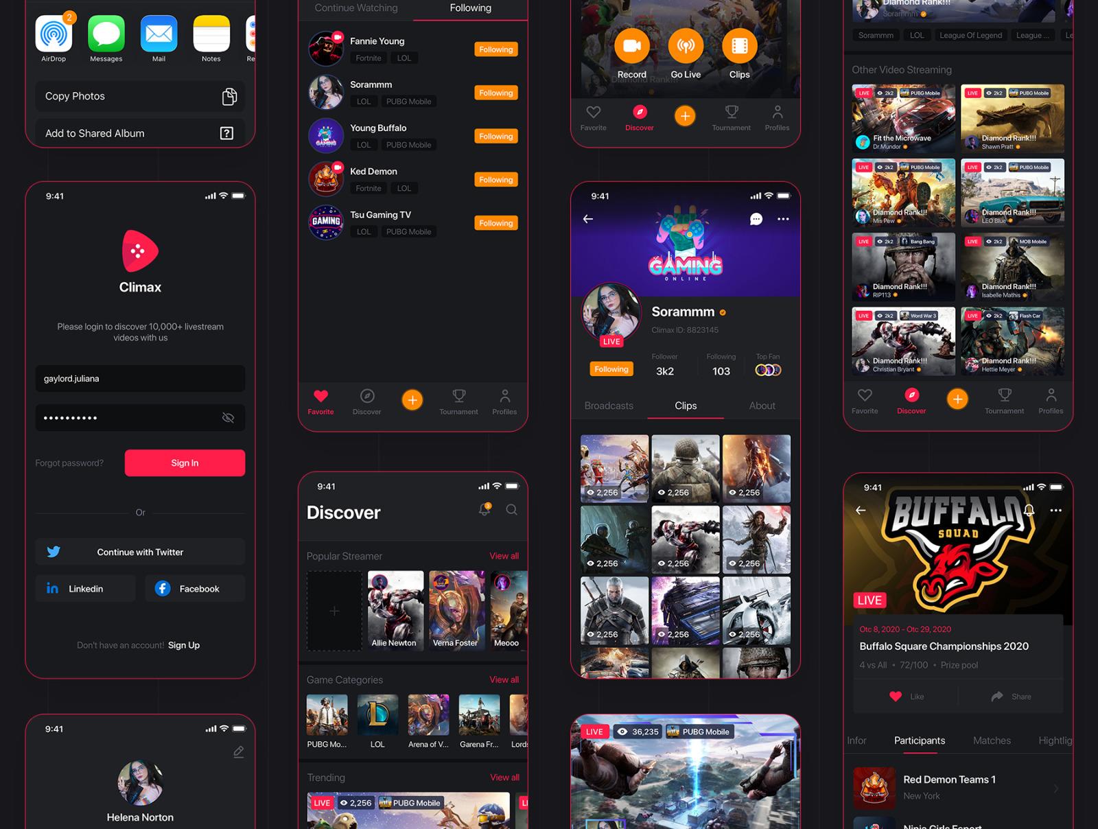 Climax Live Game Streaming UI Kit on Yellow Images Creative Store