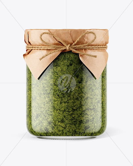 Download Glass Jar With Pesto Sauce Front View In Jar Mockups On Yellow Images Object Mockups PSD Mockup Templates