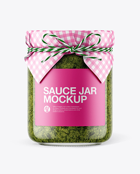 Glass Pesto Sauce Jar with Paper Cap Mockup