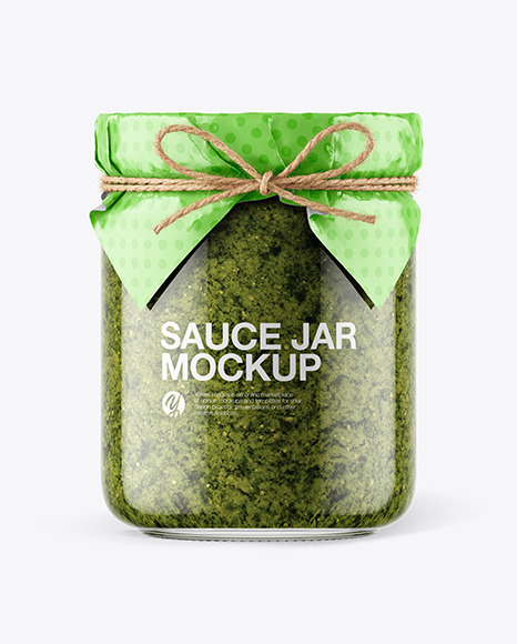 Glass Pesto Sauce Jar with Paper Cap Mockup PSD #1