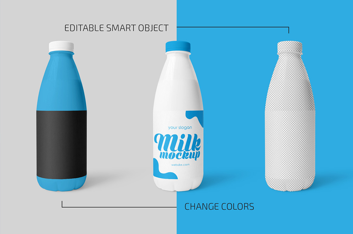 Download Plastic Milk Bottle Mockup Set in Packaging Mockups on Yellow Images Creative Store