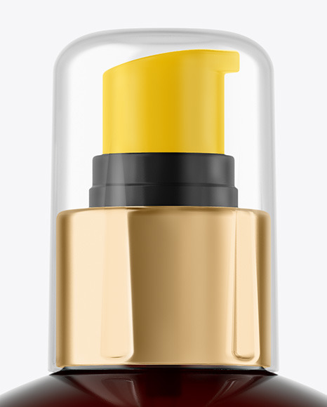 Amber Cosmetic Bottle with Pump Mockup PSD #2