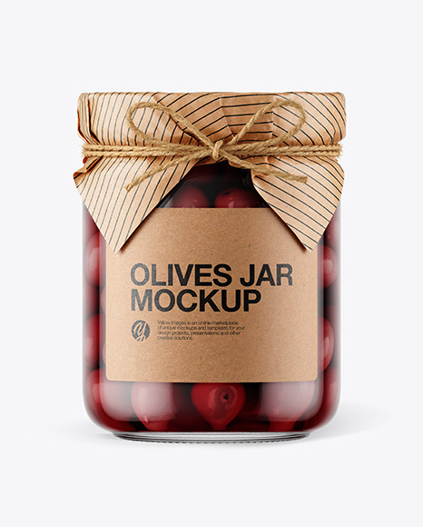 Glass Kalamata Olives Jar with Paper Cap Mockup PSD #2