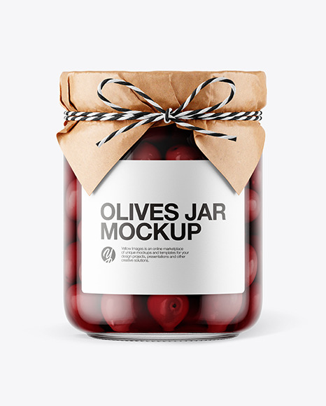 Glass Kalamata Olives Jar with Paper Cap Mockup PSD #6