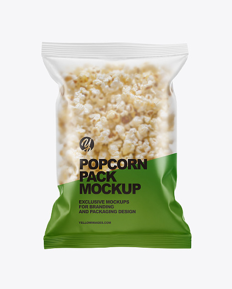 Download Matte Popcorn Pack Mockup in Flow-Pack Mockups on Yellow Images Object Mockups