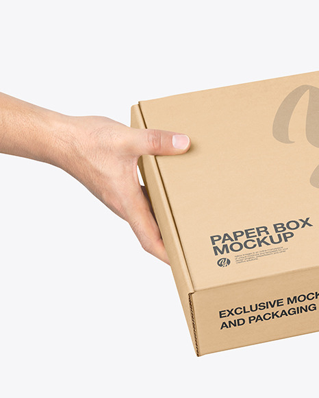 Download Mailing Box In Hands Mockup In Box Mockups On Yellow Images Object Mockups PSD Mockup Templates