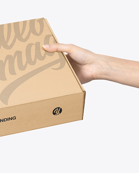 Download Cardboard Box With Hands Psd Mockup Yellowimages