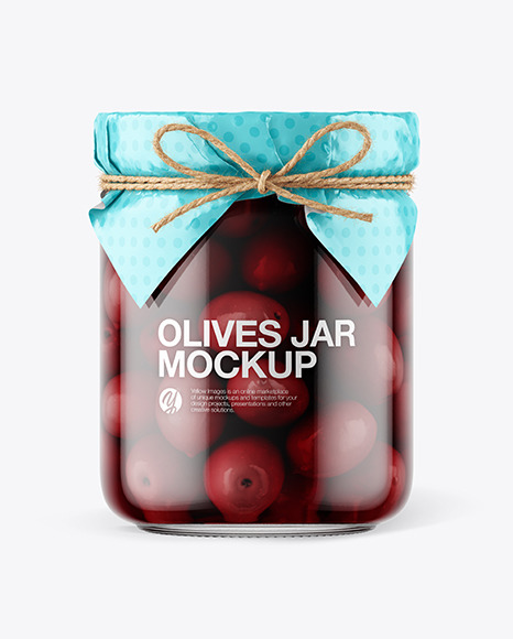 Glass Kalamata Olives Jar with Paper Cap Mockup PSD #1