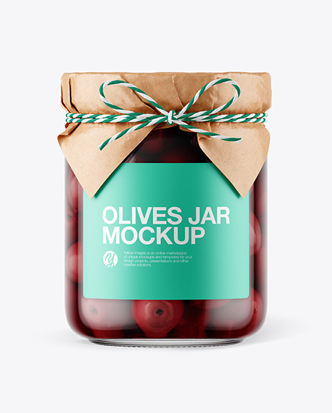 Glass Kalamata Olives Jar with Paper Cap Mockup PSD #6