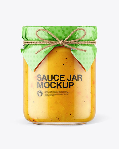 Glass Curry Sauce Jar with Paper Cap Mockup PSD #1