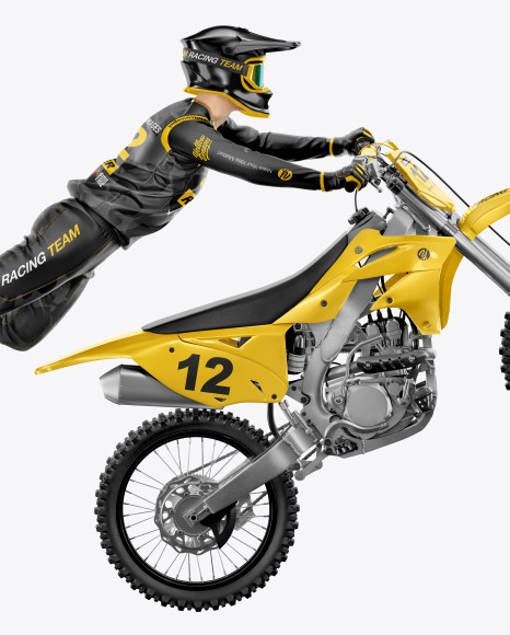 Download Flying Motocross Racer W Bike Mockup In Vehicle Mockups On Yellow Images Object Mockups