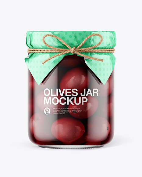 Glass Kalamata Olives Jar with Paper Cap Mockup PSD #4