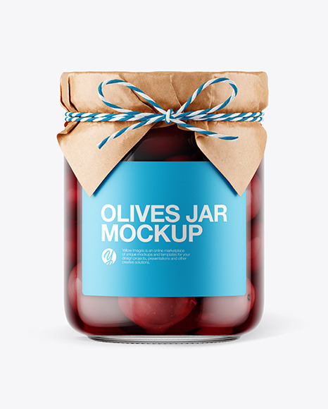 Glass Kalamata Olives Jar with Paper Cap Mockup PSD #5