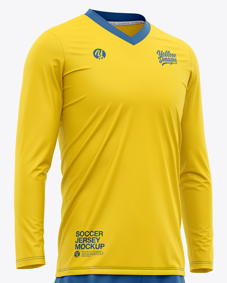 Download Men S Ls Full Soccer Kit Hero Shot In Apparel Mockups On Yellow Images Object Mockups