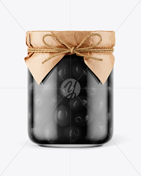 Glass Black Olives Jar With Paper Cap Mockup In Jar Mockups On Yellow Images Object Mockups