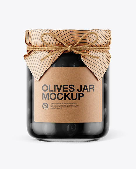 Glass Black Olives Jar with Paper Cap Mockup PSD #3