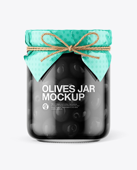 Glass Black Olives Jar with Paper Cap Mockup PSD #4